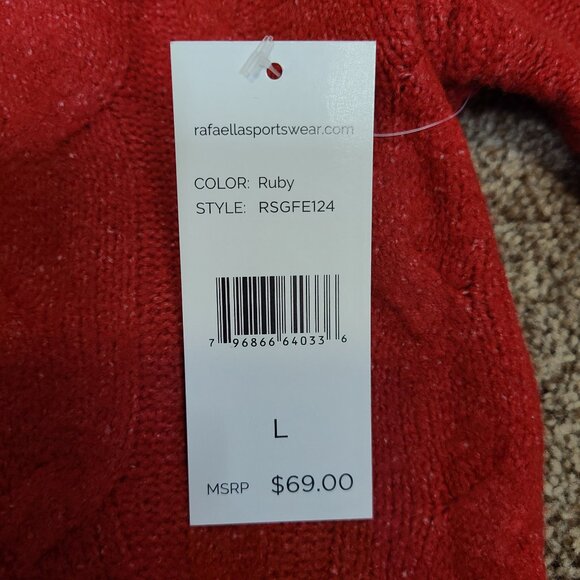 NEW Rafaella Cable Knit Pullover Long Sleeve Red Sweater Size L - Picture 6 of 10